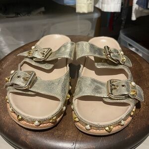 Stuart Weitzman Gold and Tan Sandals
